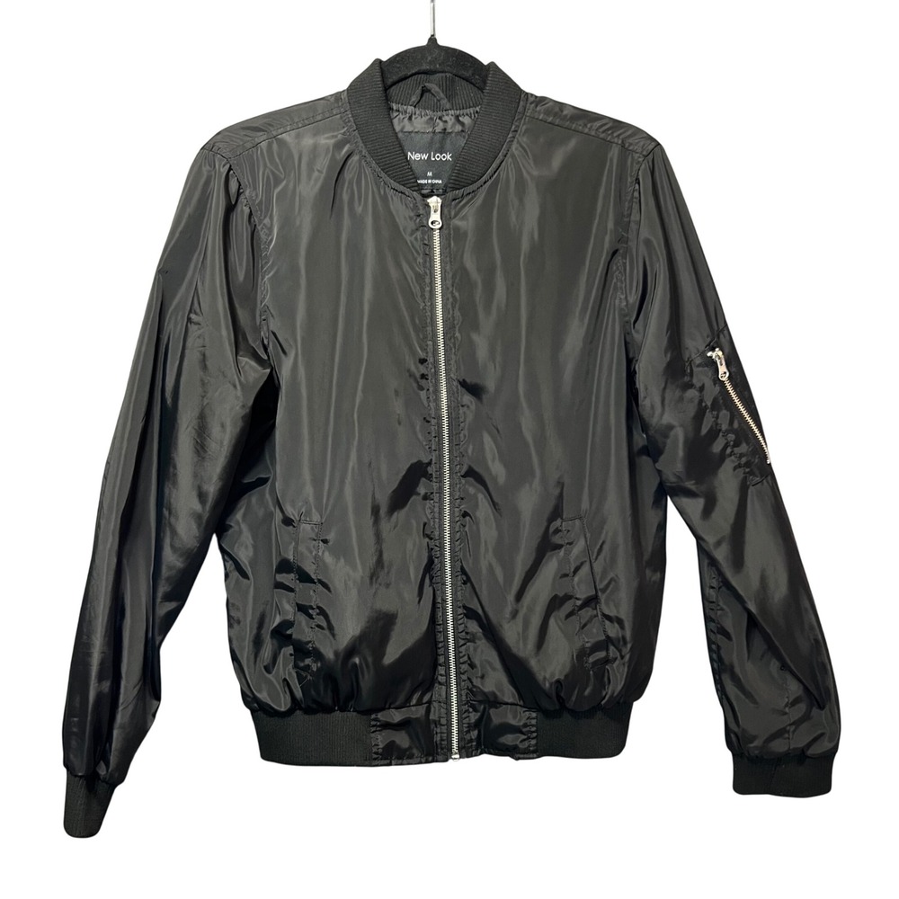 New Look Black Bomber Jacket Medium Zip‎ Up Lightweight Casual Streetwear